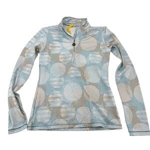 Lole Womens Quarter Zip Long Sleeve Pullover Shirt Athletic Top Blue Dots Size S